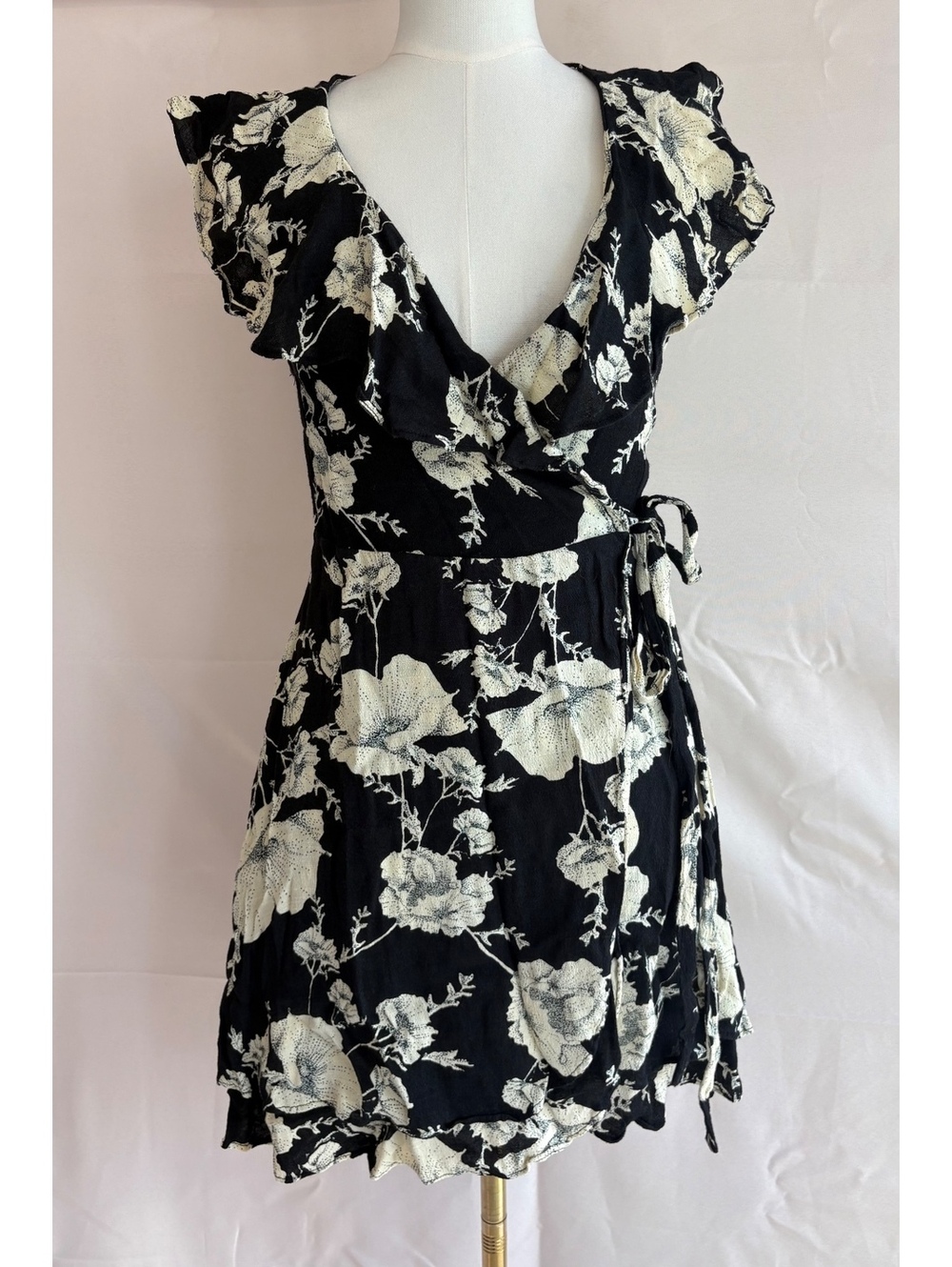Free People Black and White Floral Wrap Dress Size M